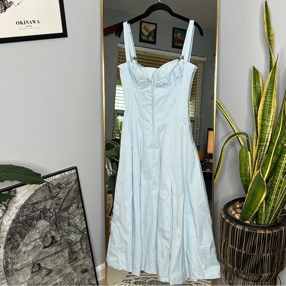 HOUSE OF CB 'Carmen' Soft Blue Cotton Bustier Sundress NWOT - Picture 3 of 5